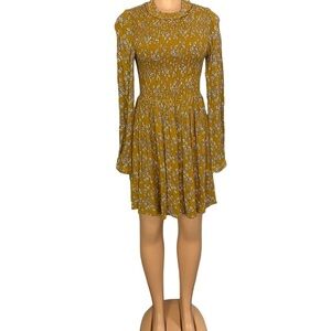 Patrons of Peace High Neck Mustard Yellow Smocked Floral Dress